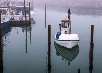 Sikkert i havn igen… Bo Hartmann og Leo Thomsen havde røgtet garn nær kysten og havde en fin tur i det lune og stille vejr, men indsejlingen har ikke helt uden problemer… Foto (arkiv): Elling.