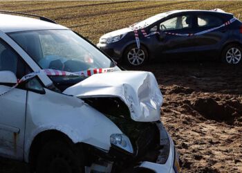 To biler kørte omkring middagstid galt vest for Hjørring. Foto: Per Frank Paulsen.