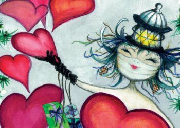 Som altid er der livsglæde og kærlighed i motivet hos billedkunstner Inger Mortensen, der har lavet dette års juleplakat til Hirtshals Handel & Erhverv.