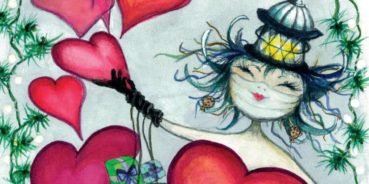 Som altid er der livsglæde og kærlighed i motivet hos billedkunstner Inger Mortensen, der har lavet dette års juleplakat til Hirtshals Handel & Erhverv.