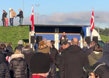 Rasmus Prehn på talerstolen ved landmændenes demonstration 2020 i Hjørring. Foto (arkiv): Torben Elling.