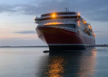 Fjord Lines færge Stavangerfjord i Hirtshals Havn. Foto (arkiv): Niels Skipper.