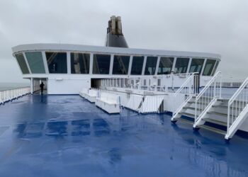 Laterna Magica 30 meter over havoverfladen på  dæk 10 hos Smyril Lines færge Norröna. Foto (arkiv): Niels Skipper.