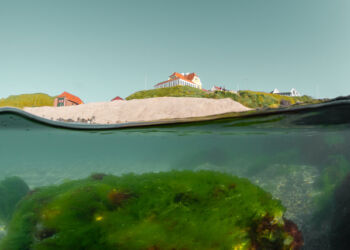 Vand, strand og by i smuk komposition ud for Lønstrup. Foto (arkiv): Lars Nedergaard/Galleri Vand.