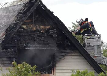 Klokken 06.51 blev der tilkaldt brandvæsen på et botilbud i Rakkeby. Den østlige del af botilbuddet er udbrændt og ødelagt. Foto: Per Frank Paulsen.