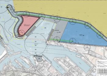 Udkast til placering af vindmøller hos Hirtshals Havn 2.0. Kilde: Hjørring Kommune.