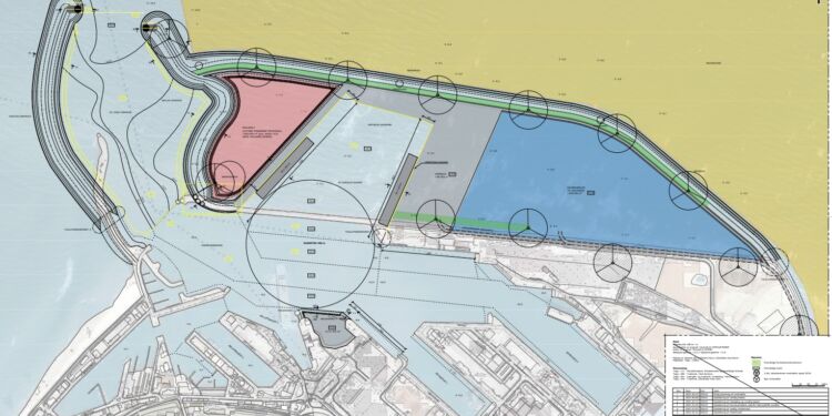 Udkast til placering af vindmøller hos Hirtshals Havn 2.0. Kilde: Hjørring Kommune.