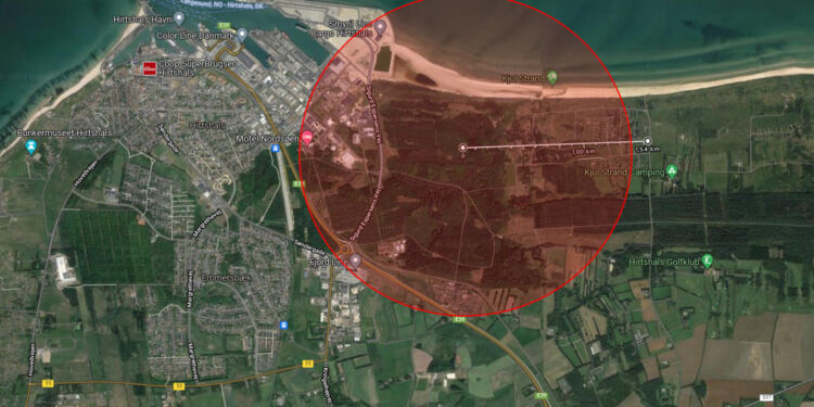 Kortet er fra Google Maps, som Christian Hartmann har lagt kommunens kort over i Lilleheden Klitplantage.