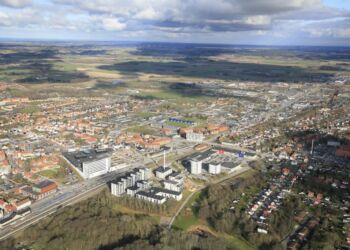 Hjørring foreviget fra oven i 2020 af fotograf Hans Hørning Hunderup.