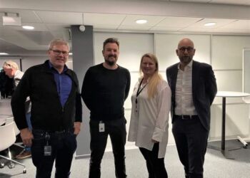 Borgmester Arne Boelt, næstgruppeformand Thomas Klimek, gruppeformand Mai-Britt Beith og fødevareminister Rasmus Prehn.