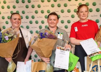 Fra venstre er det nr. 3 Louise Thøgersen, EUC Nord; nr. 1 Line Jensen EUC Nord; nr. 2 Mette Christensen, HEG.