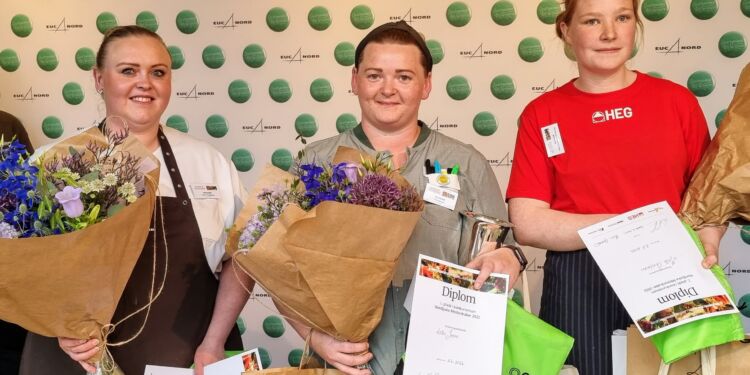 Fra venstre er det nr. 3 Louise Thøgersen, EUC Nord; nr. 1 Line Jensen EUC Nord; nr. 2 Mette Christensen, HEG.