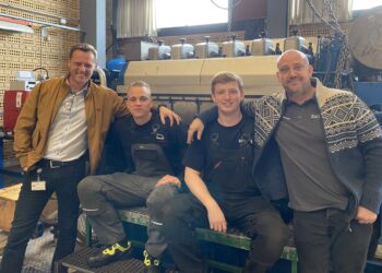 Fra venstre er det Morten V. Pedersen og Joachim Himmelstrup fra MAN Energy Solutions,
Magnus S. Lassen og Thomas Diget fra EnTech Marine.