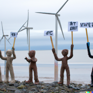 DALL·E 2022 08 28 13.31.40 Protesters against offshore windfarm modelled i clay