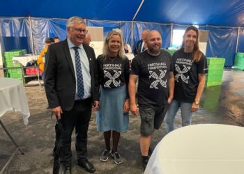 Borgmester Søren Smalbro, turistchef Laila Zielke, koordinator Uffe Truelsen og Ditte Gerstrøm Sørensen, som er formand for Hirtshals Fiskefestival. Foto: Niels Chr. Jakobsen.