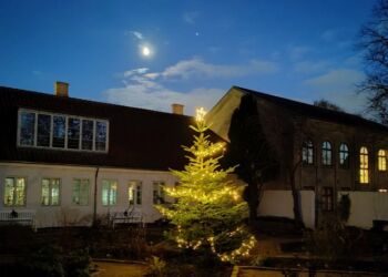 Julelys og måneskin ved Vendsyssel Historiske Museum. Foto: Elling.