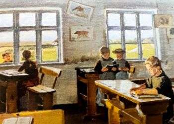 Hans Smidt: En vestjysk skolestue, 1900. Foto fra bogen.