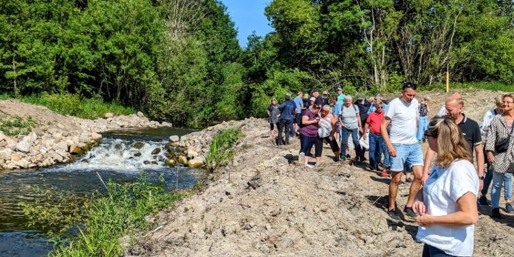 Omkring 200 deltog i den guidede tur ved Bindslev Gl. Elværk og fik fremvist åens nye forløb.