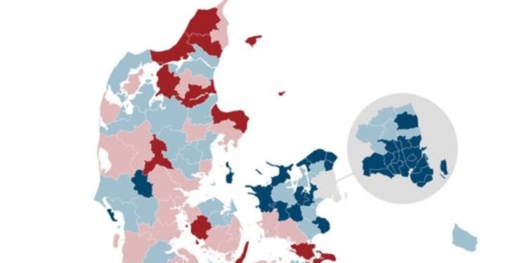 I de røde kommuner er andelen af unge uden job og uddannelse steget de seneste seks år, hvorimod andelen er faldet i de blå kommuner.