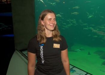 Cecilie Høi Jensen er formidler hos Nordsøen Oceanarium. Foto: TV2 Nord.