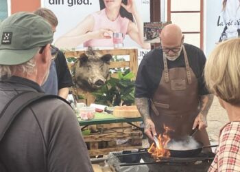 Den Skaldede Kok i aktion på Springvandspladsen i Hjørring. Foto: Palle W. Nielsen