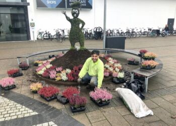 Hassan sørger for smukke efterårsfarver foran Metropol i Hjørring. Foto: Palle W. Nielsen