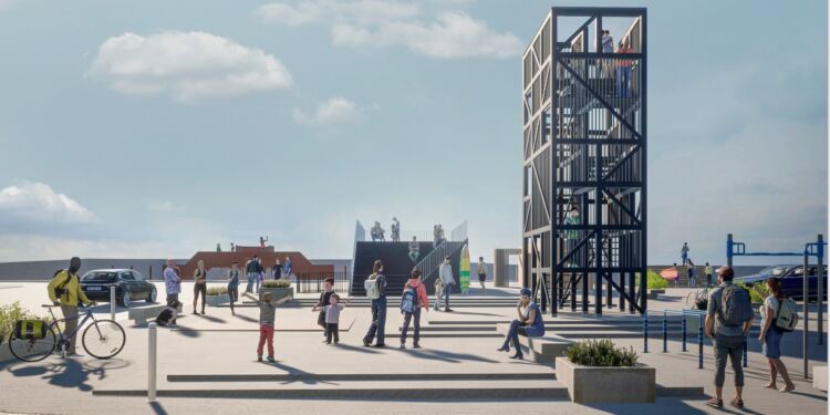 Grafisk skitse af området og Det Sorte Tårn. Grafik: Arkitektfirmaet Hovaldt.