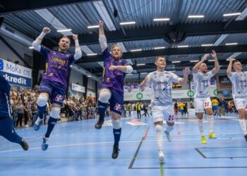 Jubel blandt spillerne hos Hjørring Futsal klub. Foto: Jacob Strandeng.