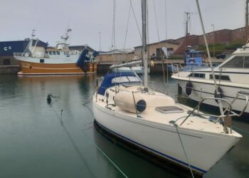 Lystbåde i Hirtshals Marina. I baggrunden ses HG 236 Milton. Foto: Allan Milton Woller.