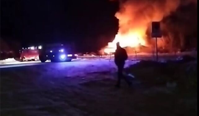 Brand ved Jernbanegade i Sindal. Foto: Screenshot fra 9870 Sindal.