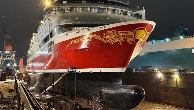 Stavangerfjord i tørdok hos Fayard. Foto: Fjord Line.