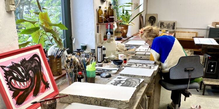 Matilde Digmann på Hjørring Grafisk Værksted.