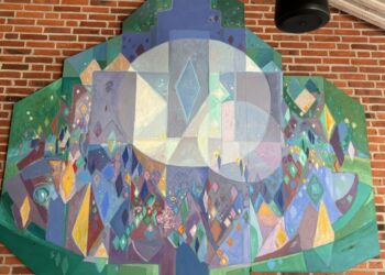 Kaj Nørkjærs maleri i menighedslokalet ved Emmersbæk Kirke. Foto: Hirtshals Sogn.