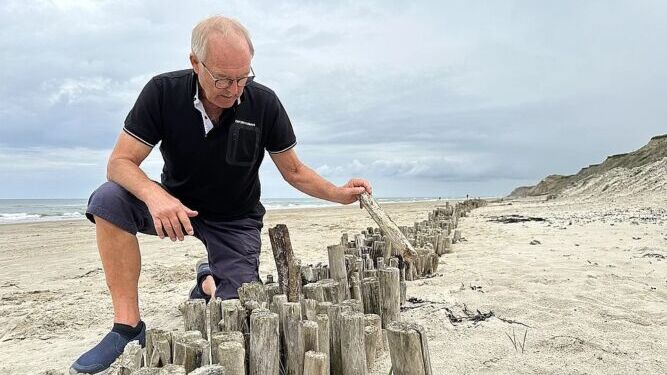 Jørgen Jørgensen er glad for pilen, der beskytter kysten og skrænten ved hans hus.
Foto: Markus Svante / TV2 Nord.