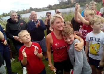 Stine Rex umiddelbart efter at have slået verdensrekorden i Aabybro. Foto: Presse-fotos.dk.