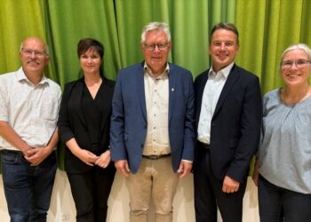Formand for kredsforeningen Lars Høgh, folketingskandidat Anne Honoré Østergaard, borgmester Søren Smalbro, Christian Friis Bach og kommuneforeningsformand Elsebeth Madvig. Alle fra Venstre. Foto: Niels Chr. Jakobsen.