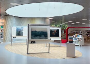 Udstillede billeder på Hjørring Bibliotek.