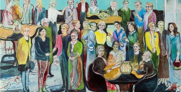 Mie Mørkebergs  gruppeportræt af 30 kvindelige politikere i Samtaleværelset på Christiansborg Slot/Folketinget blev afsløret den 12. november. Foto: FOF Vendsyssel