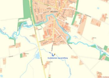 Oversigtskort, der viser placering af sandfang og gydebanker i Vangen Bæk. Foto: Hjørring Kommune.