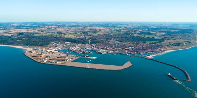 Seneste visualisering af havneudvidelsen. Foto: Hirtshals Havn.