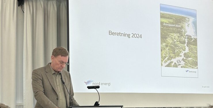 Bestyrelsesformand Jens Møller Lee aflægger beretning på Nord Energis repræsentantskabsmøde den 29. april 2025. Privatfoto