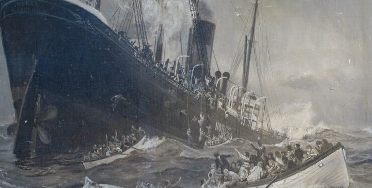 Illustrationen er et maleri af marinemaleren Christian Mølsted (1862-1930). Billedet af NORGES forlis er lavet på baggrund af øjenvidneskildringer. Det blev primært lavet som illustration i den trykte presse