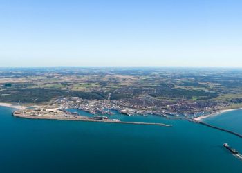 Visualisering af første etape af havneudvidelsen. Foto: Hirtshals Havn.