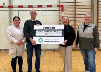 Donation på 33.750 kroner fra Sparekassen Danmark Fonden Vendsyssel til DGI Projekt, hvor foreningen skal have gennemarbejdet nye processer, digitalisering og få lavet nye visioner for Astrup Sønderskov Idrætsforening. Privatfoto.