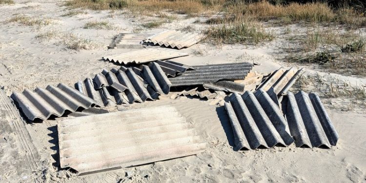 Tagpladerne på Kjul Strand. Foto: Jørgen Laursen.