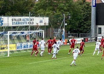 Lasse Steffensen med nummer 9 sikrede tre point til Vendsyssel FF. Foto: Palle W. Nielsen