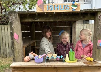 Billede fra børnehaven kollegieparken, hvor nogle af pigerne leger på legepladsen. Foto: Børnehaven Kollegieparken