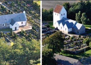 Tversted Kirke (tv) og Uggerby Kirke.