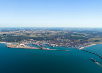 Grafisk fremstilling af den forlængede Vestmole. Illustration fra Miljøkonsekvensrapporten.