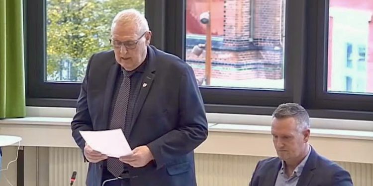 Jørgen Christensen holdt sin sidste budgettale ved byrådsmødet onsdag den 8. oktober 2025. Foto: Screendump.
